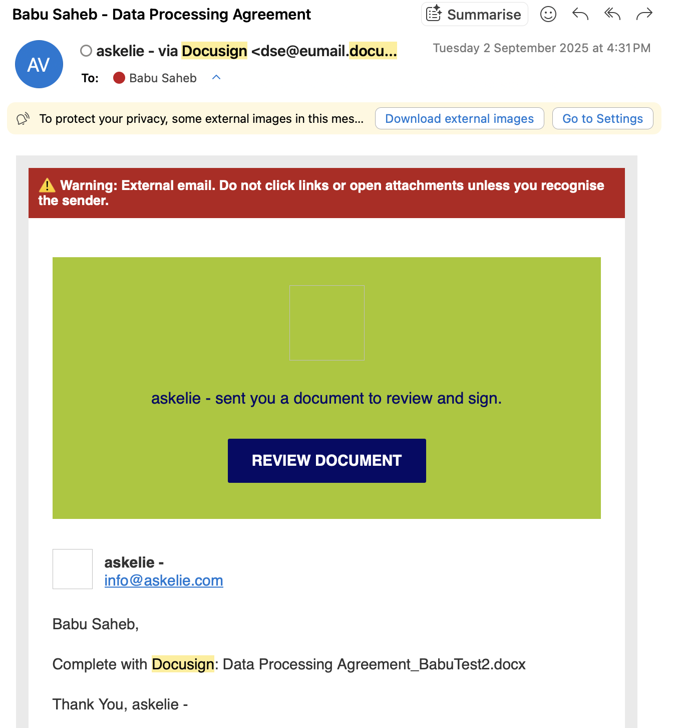 Signature Review Request
