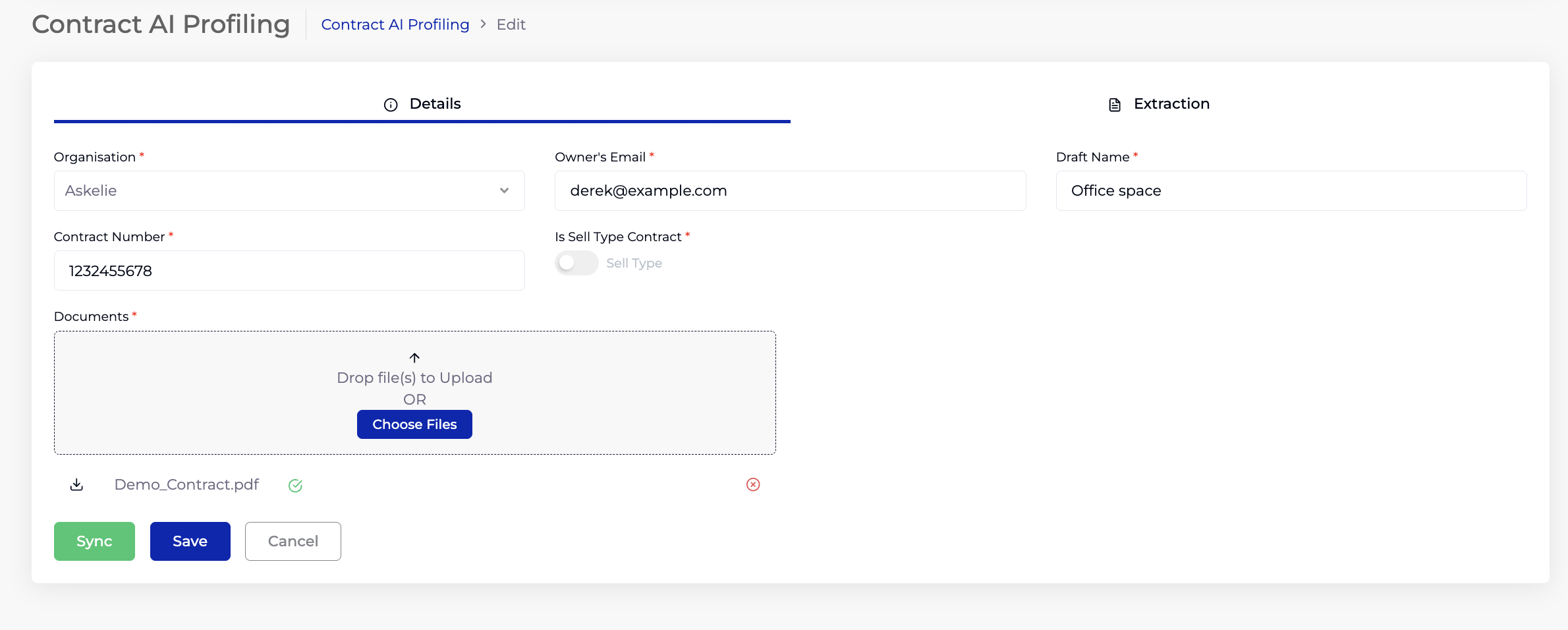 Contract AI Profiling  Details Tab