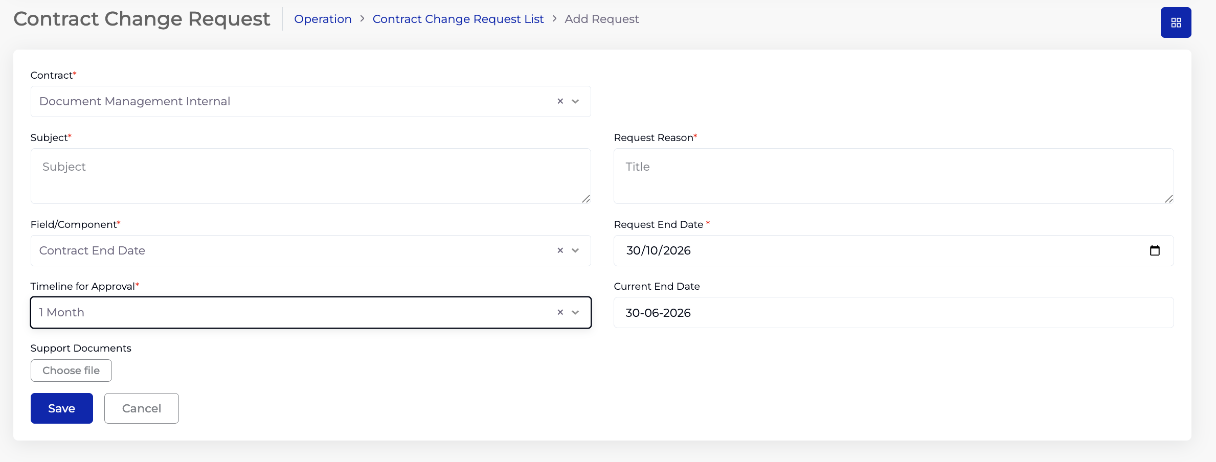 CCR form with value change