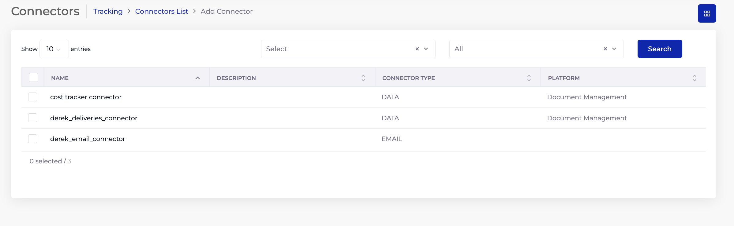 Connector list