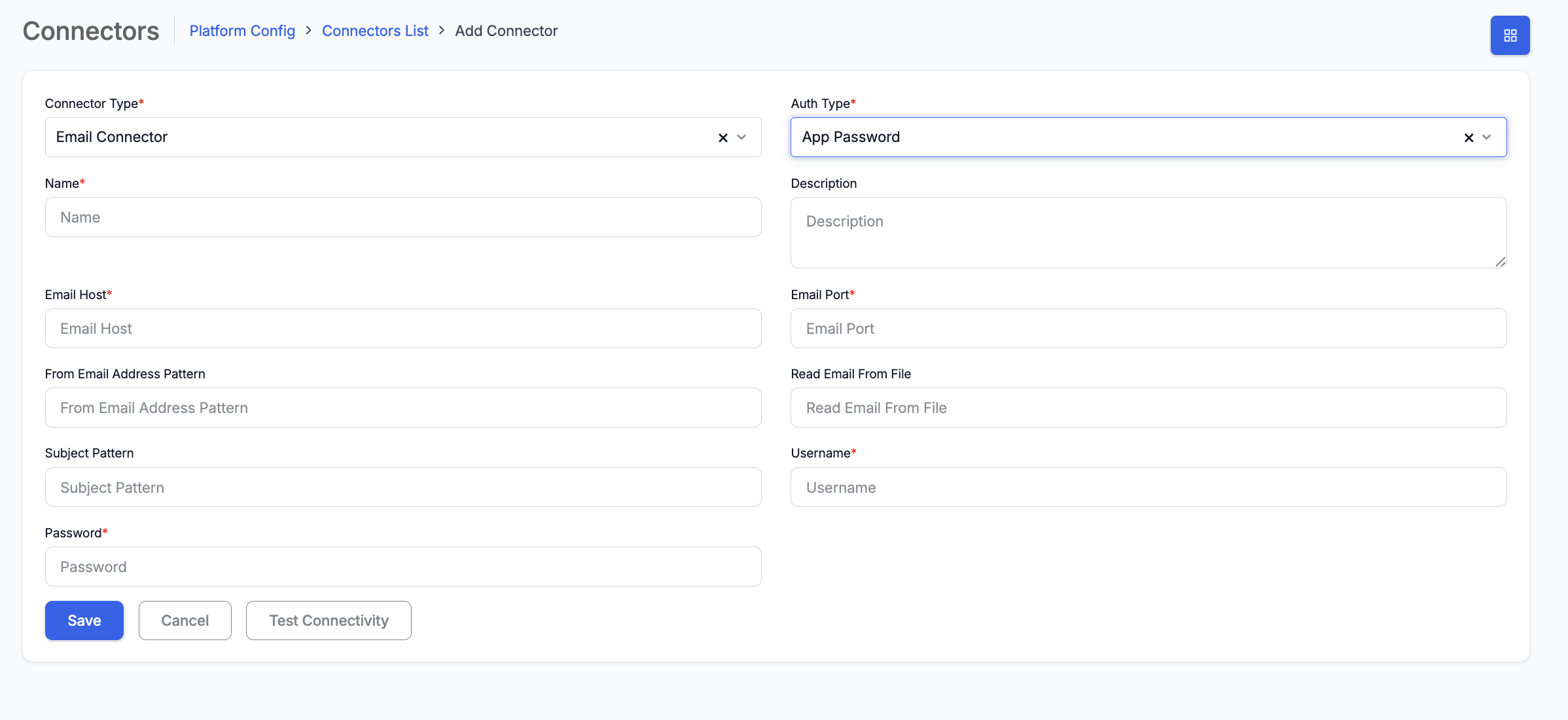 Connector-Email Connector-Authtype-App Password