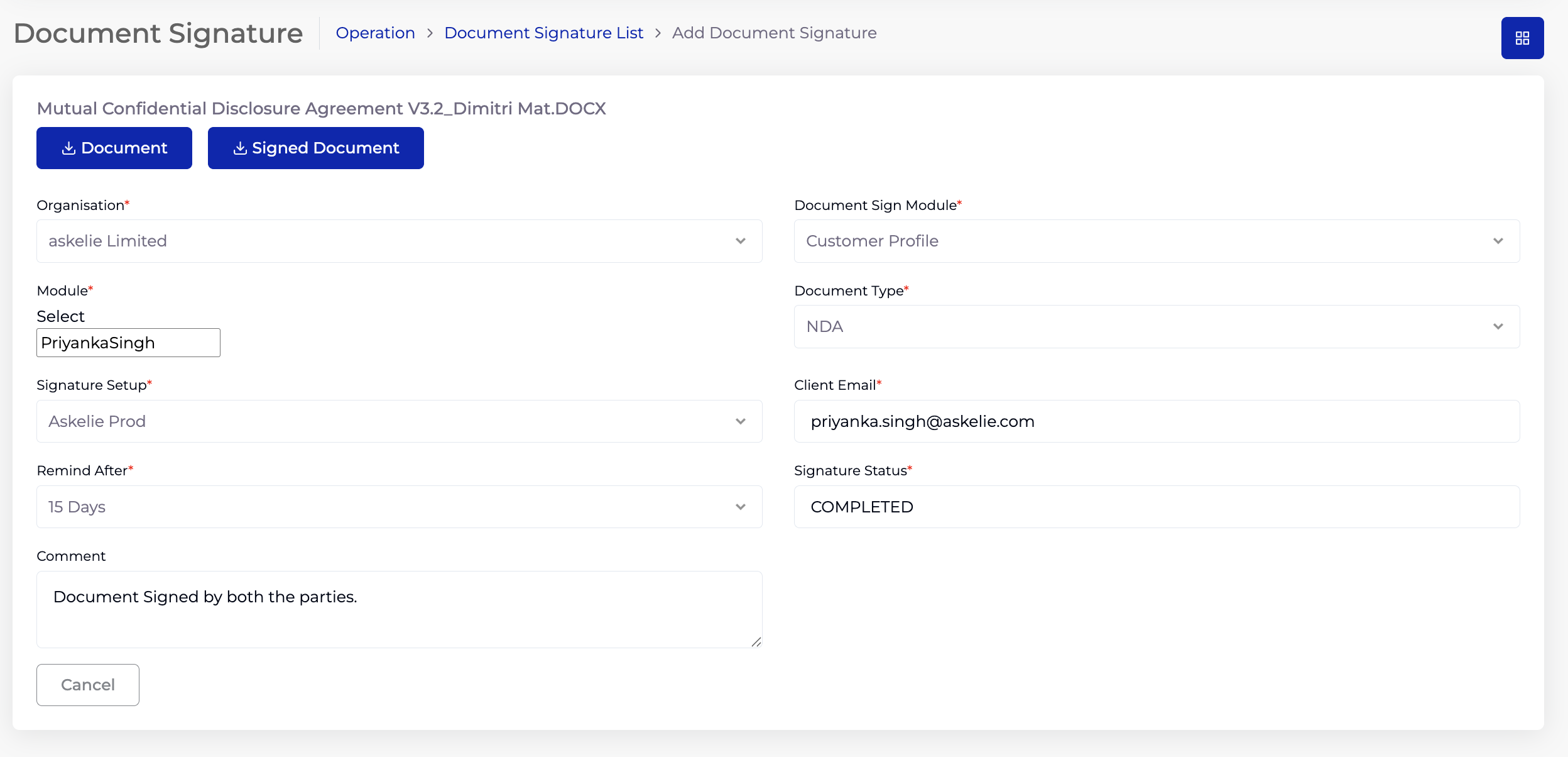 Document Signature Detail