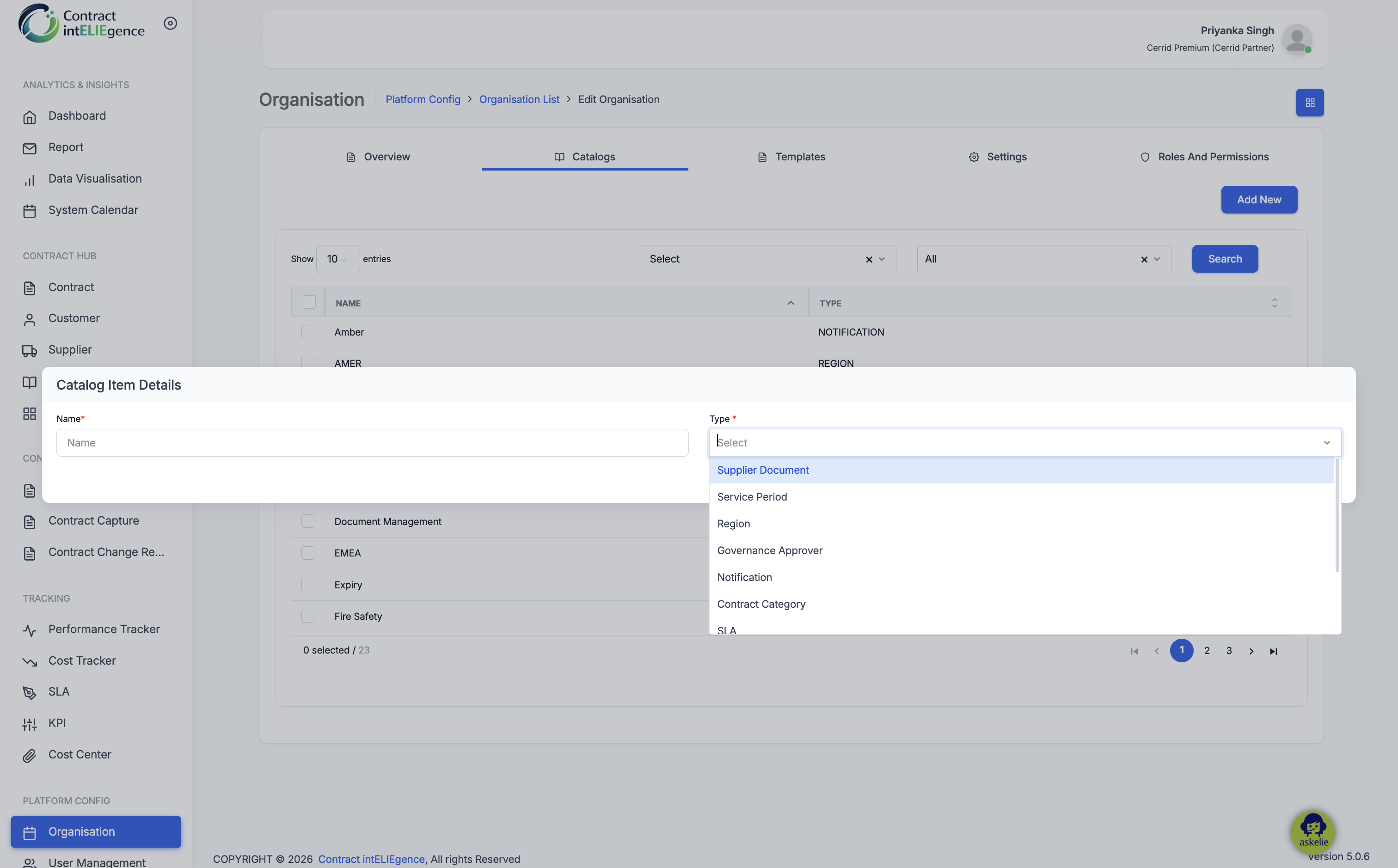 Organisation - Catalog add new