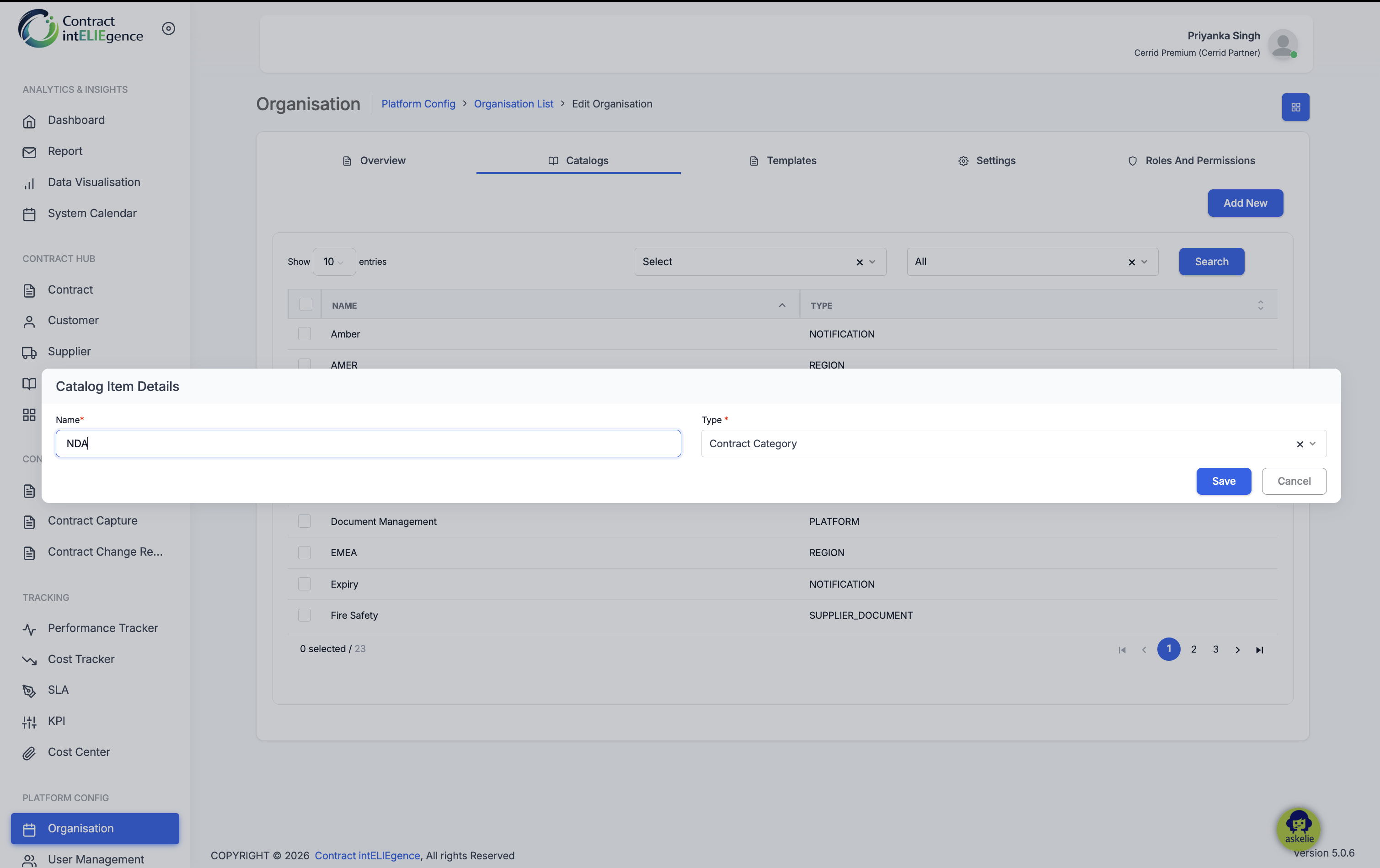 Organisation - Catalog add Contract Category