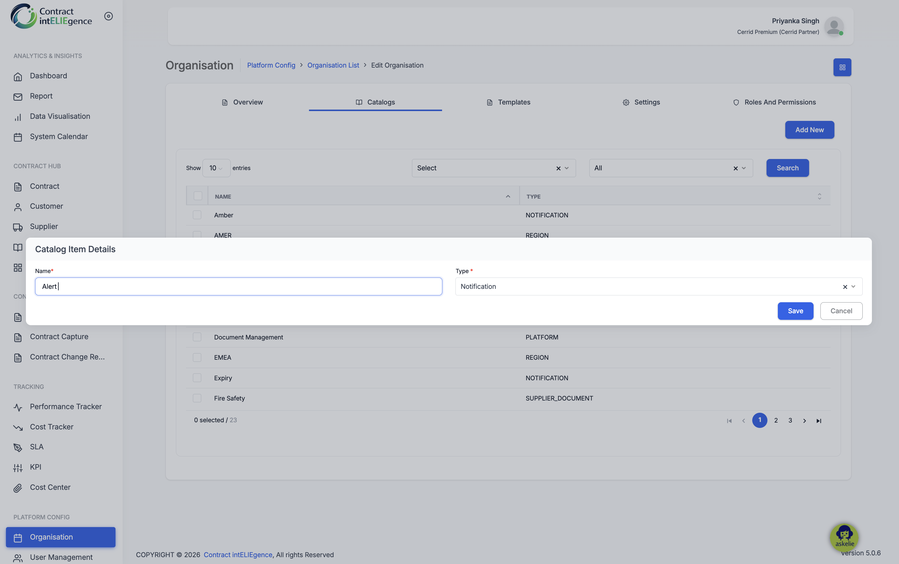 Organisation - Catalog add notification type