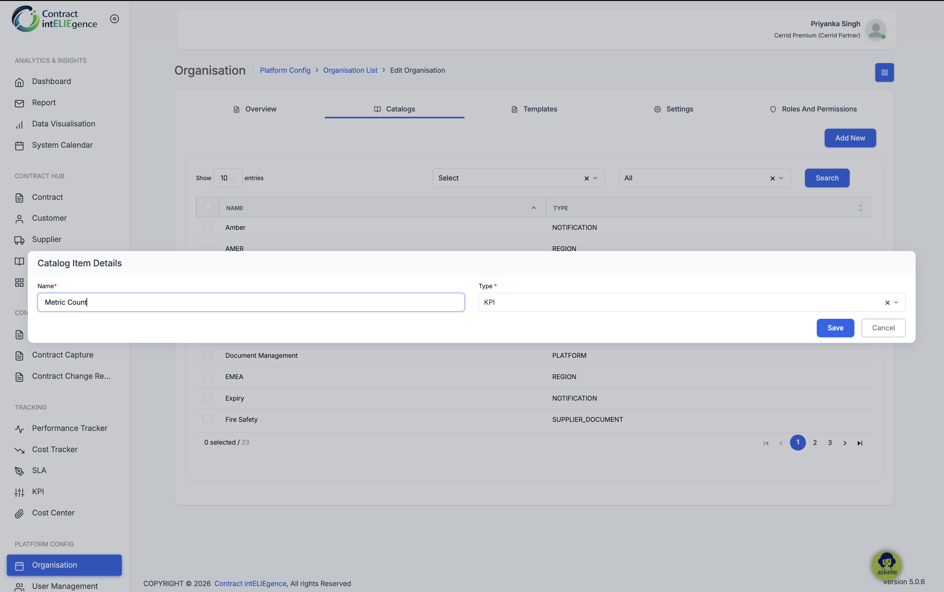 Organisation - Catalog add KPI Type