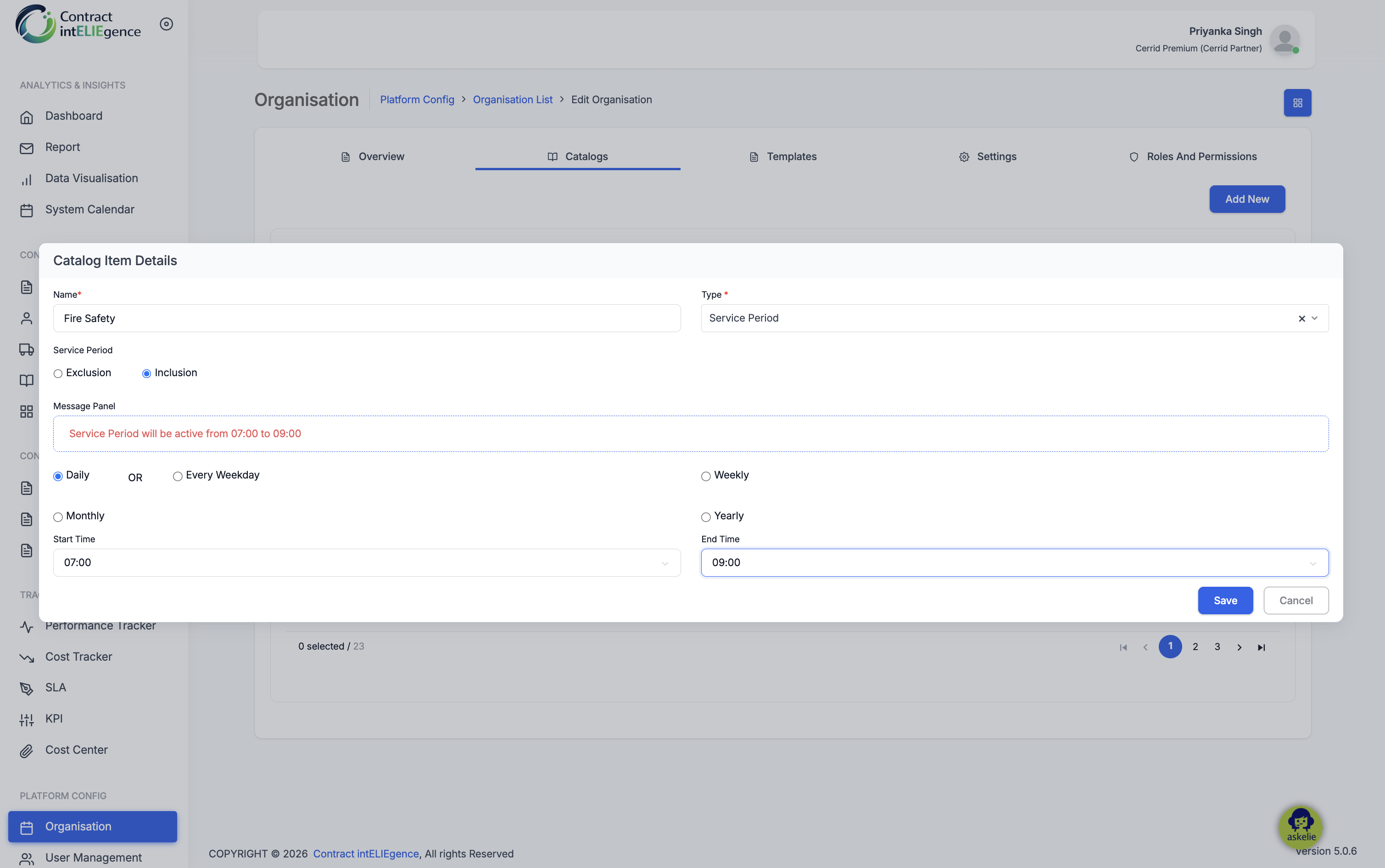 Organisation - Catalog add service period