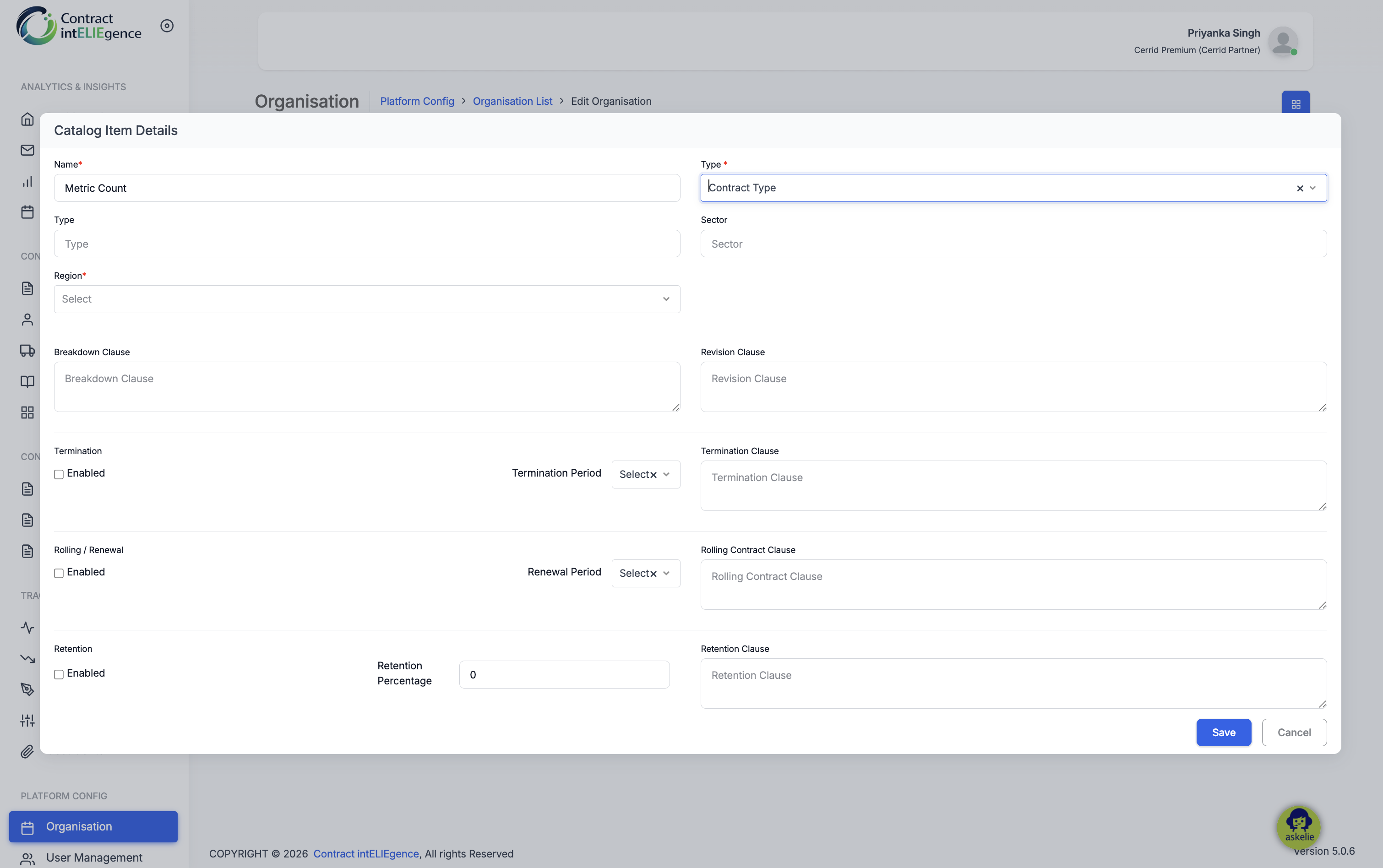 Organisation - Catalog add Contract Type