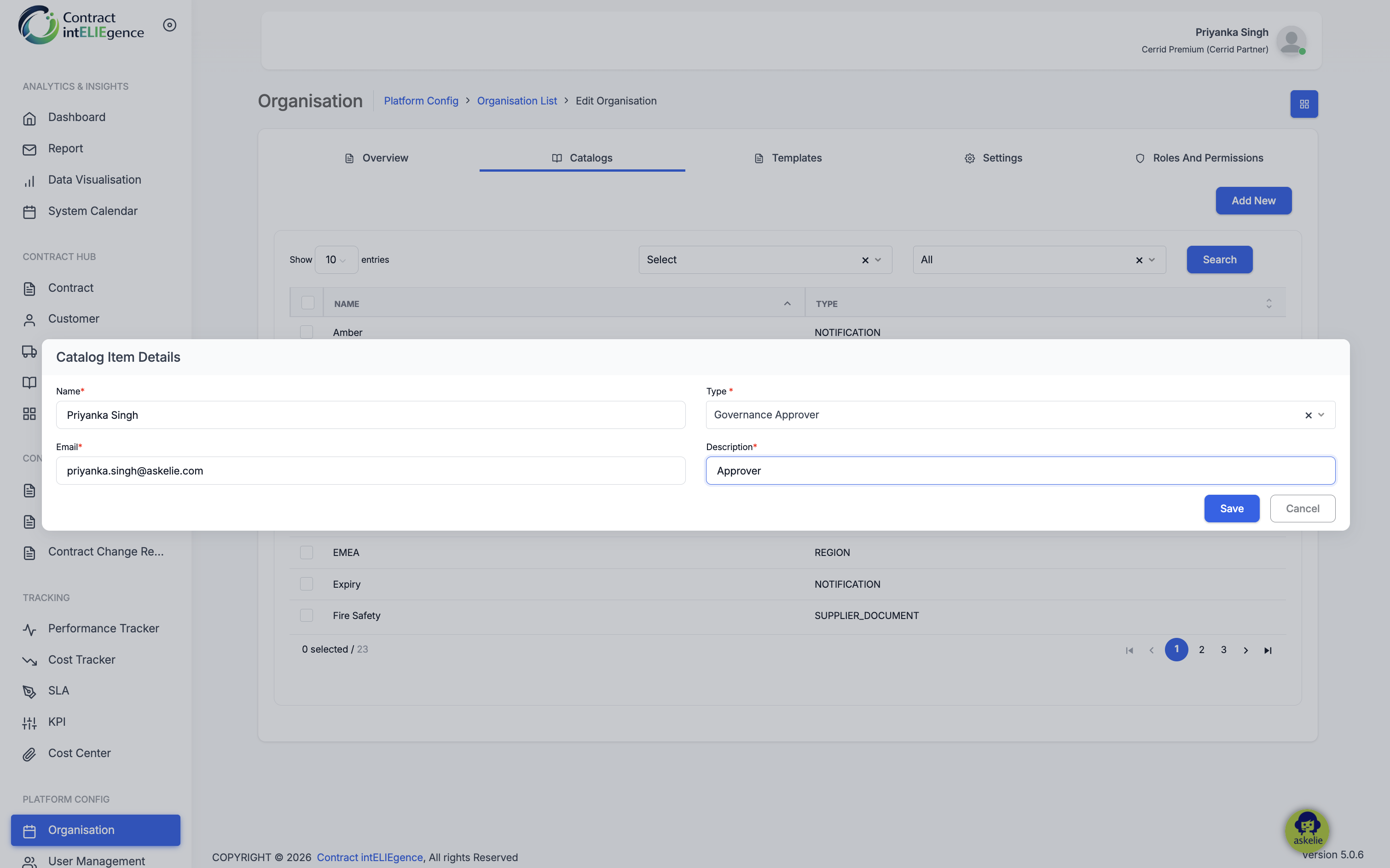 Organisation - Catalog add Governance Approver