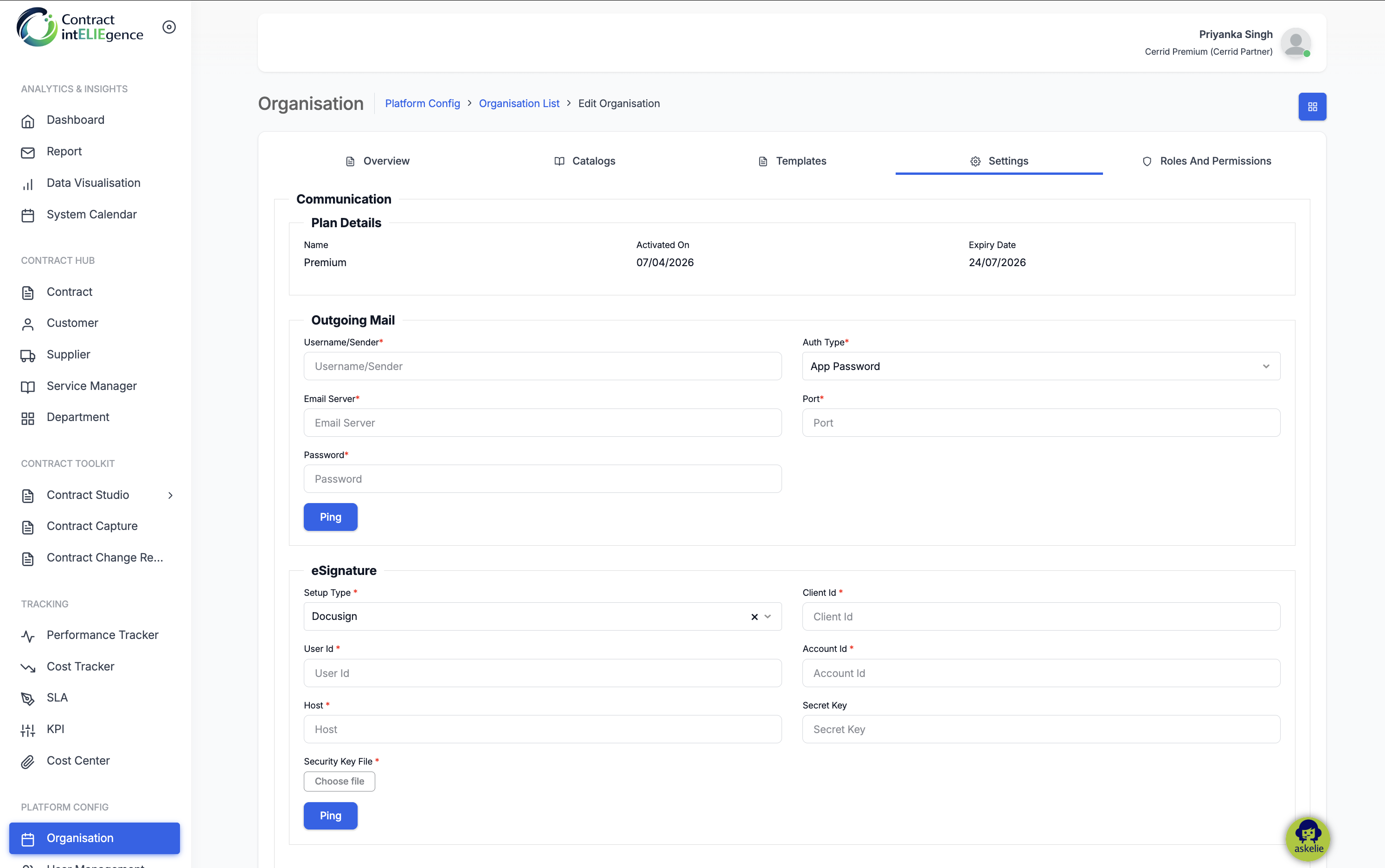 Organisation Setting Tab -1