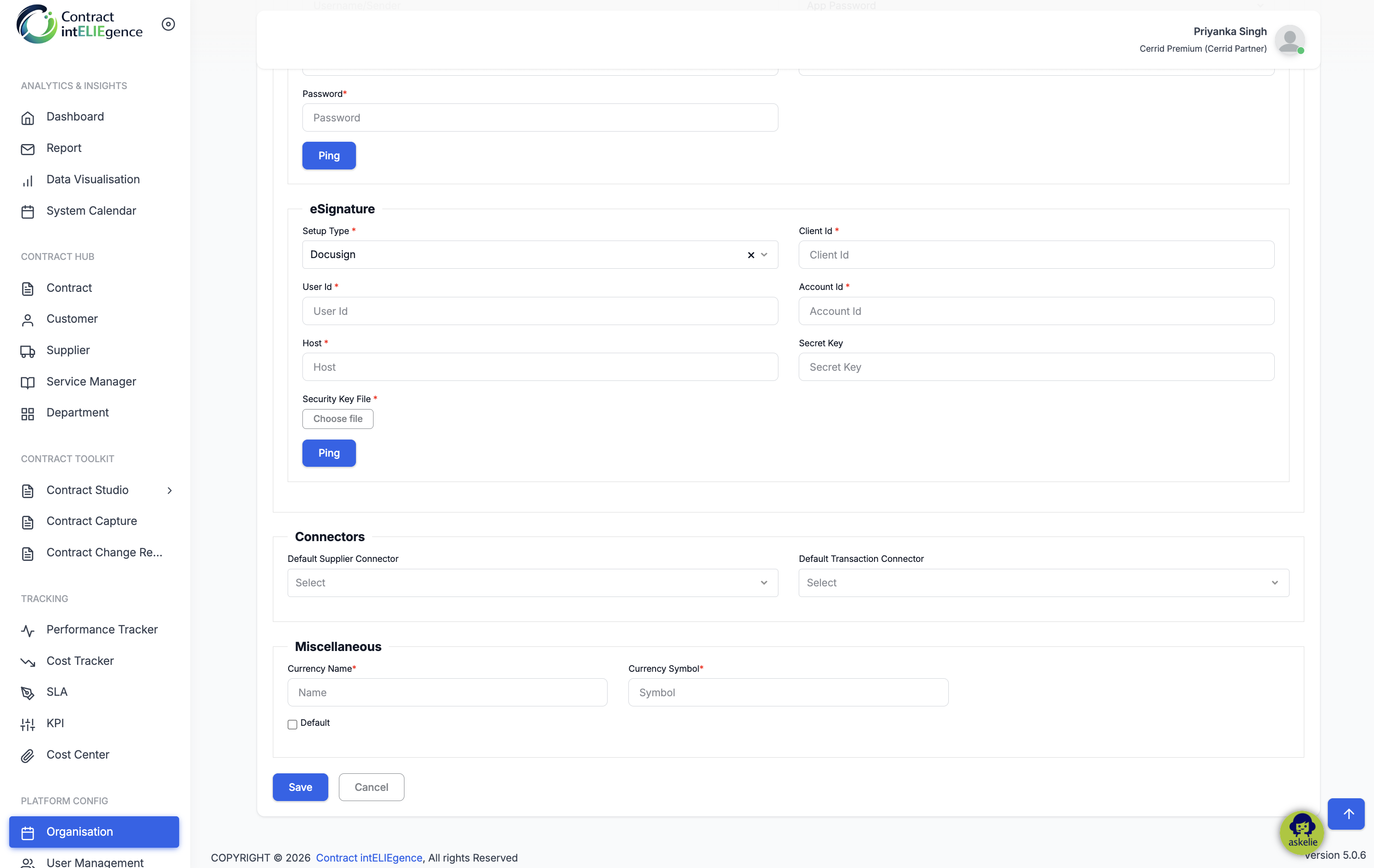 Organisation Setting tab  -2