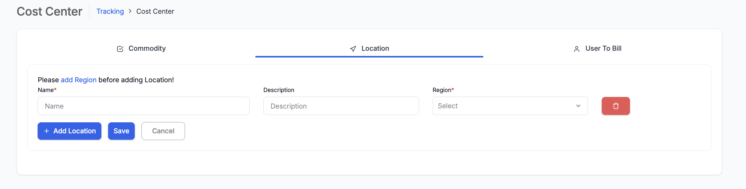 Cost Center Location