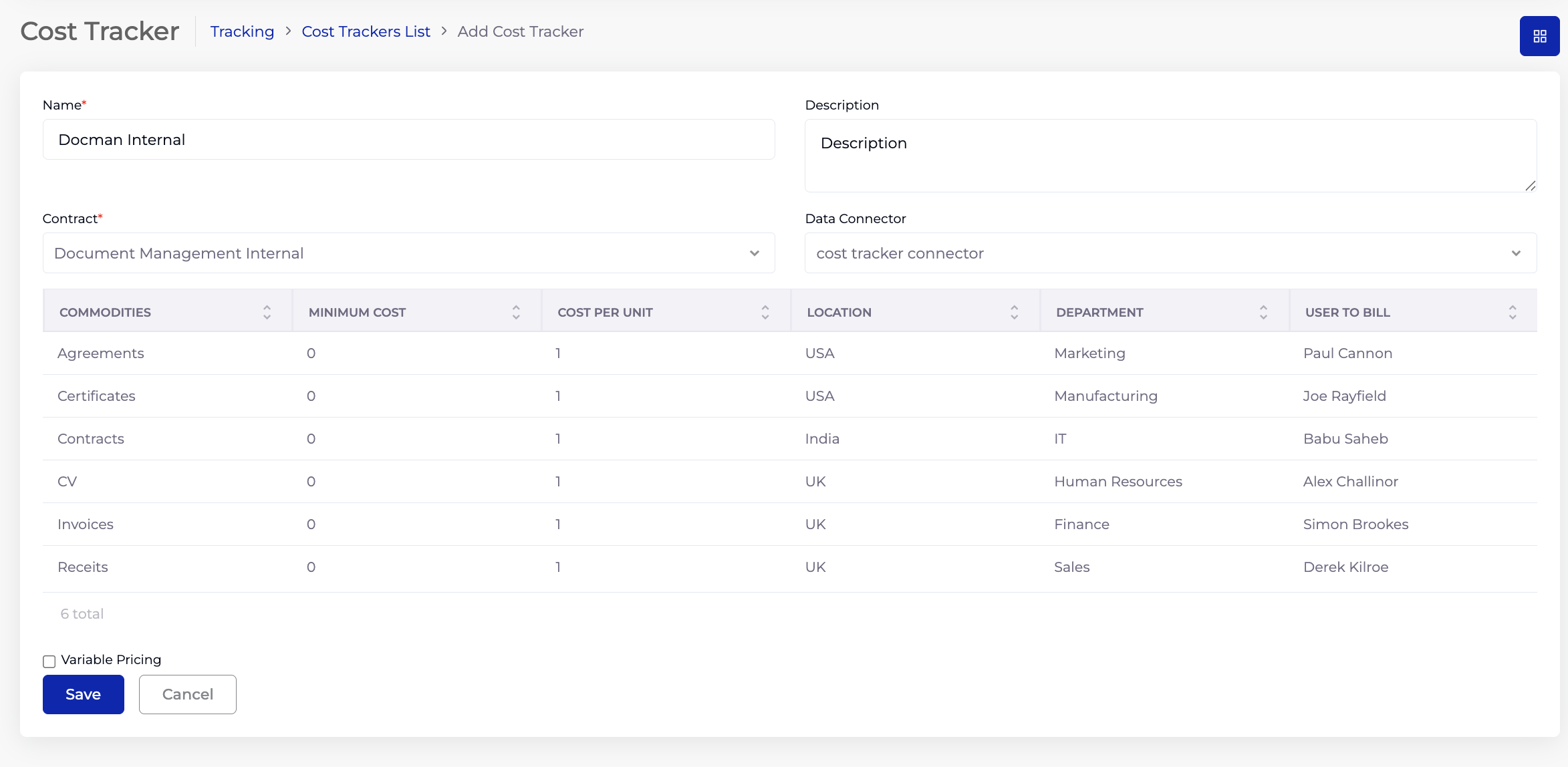 Cost Tracker
