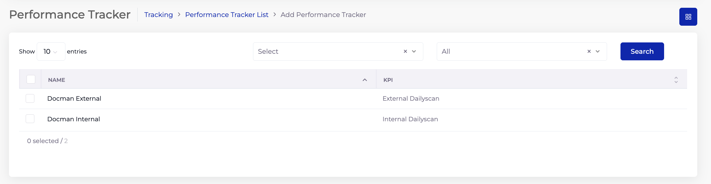 Performance Tracker Listing
