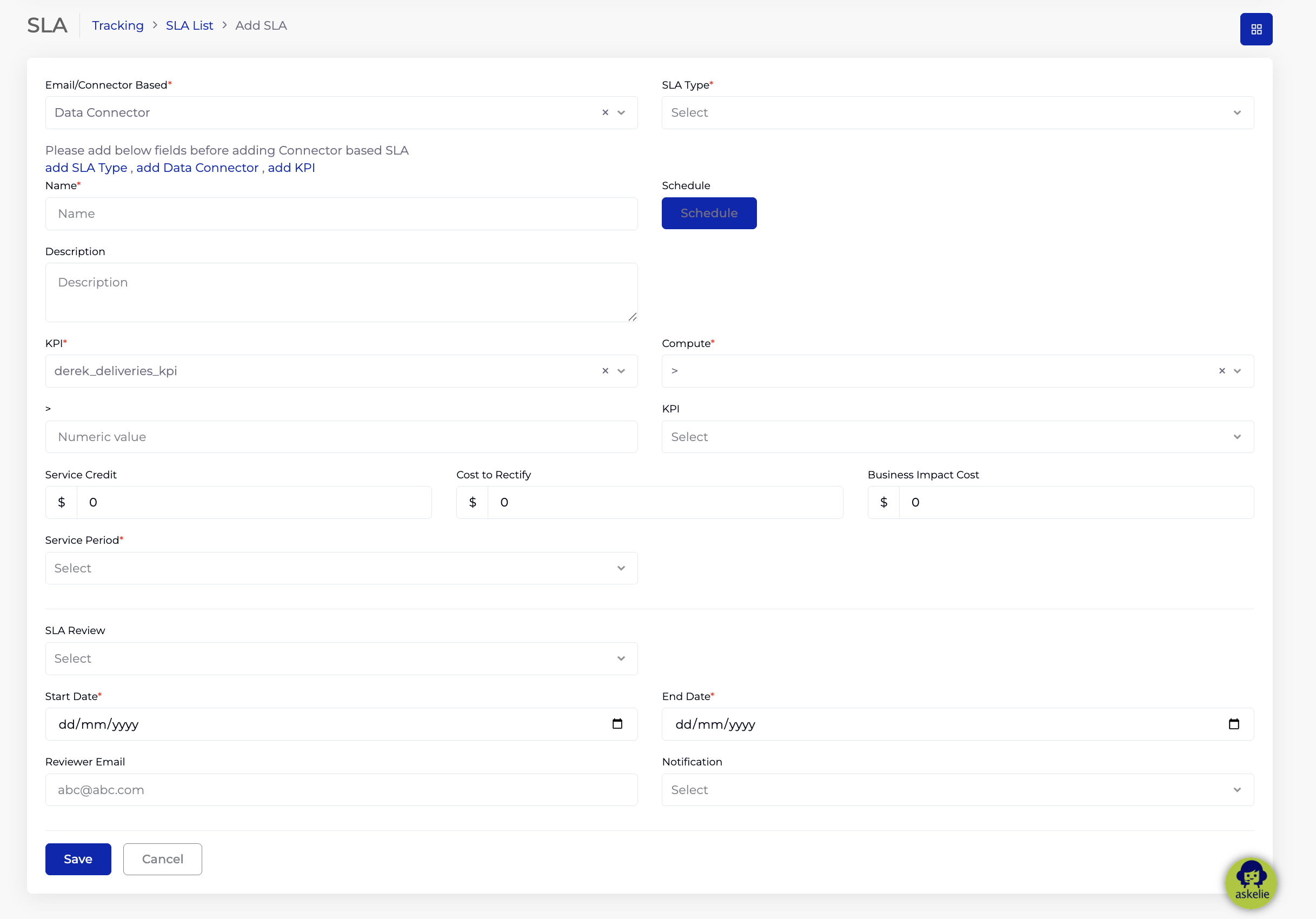 SLA Add Form Data Connector type